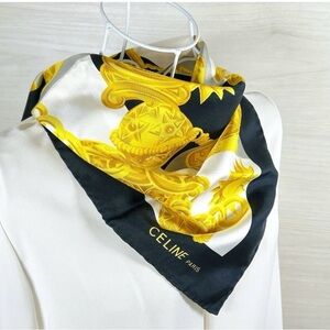 CELINE Paris Jewerly Print Scarf 100% Silk Square 26" Black New without Tag.